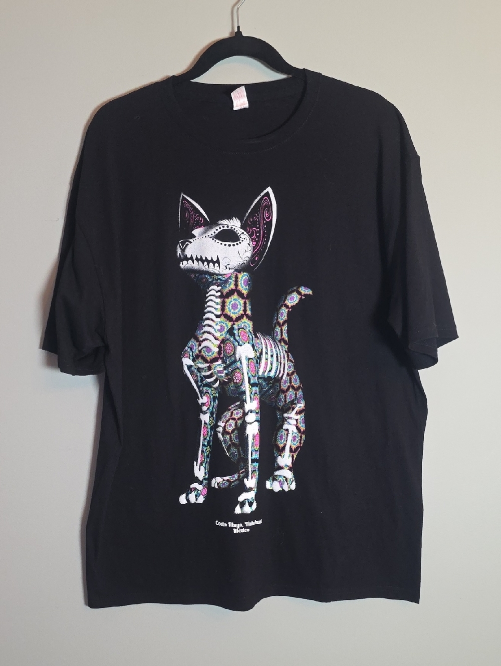Black Day of the Dead Skeleton Cat Graphic Tee - Women's